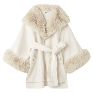 SNIDEL2025秋冬新品千金风毛领系带毛呢大衣羊毛外套SWFC255059