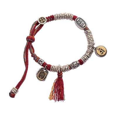 黄财神盘缠纯银招财手链