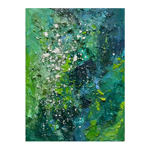 纯手绘肌理油画客厅沙发背景墙装饰画凹凸立体简约现代玄关挂绿色