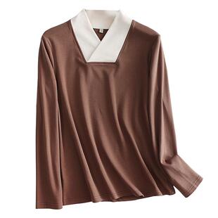 汉元素国风交领上衣单件V领长袖汉服内搭通勤风