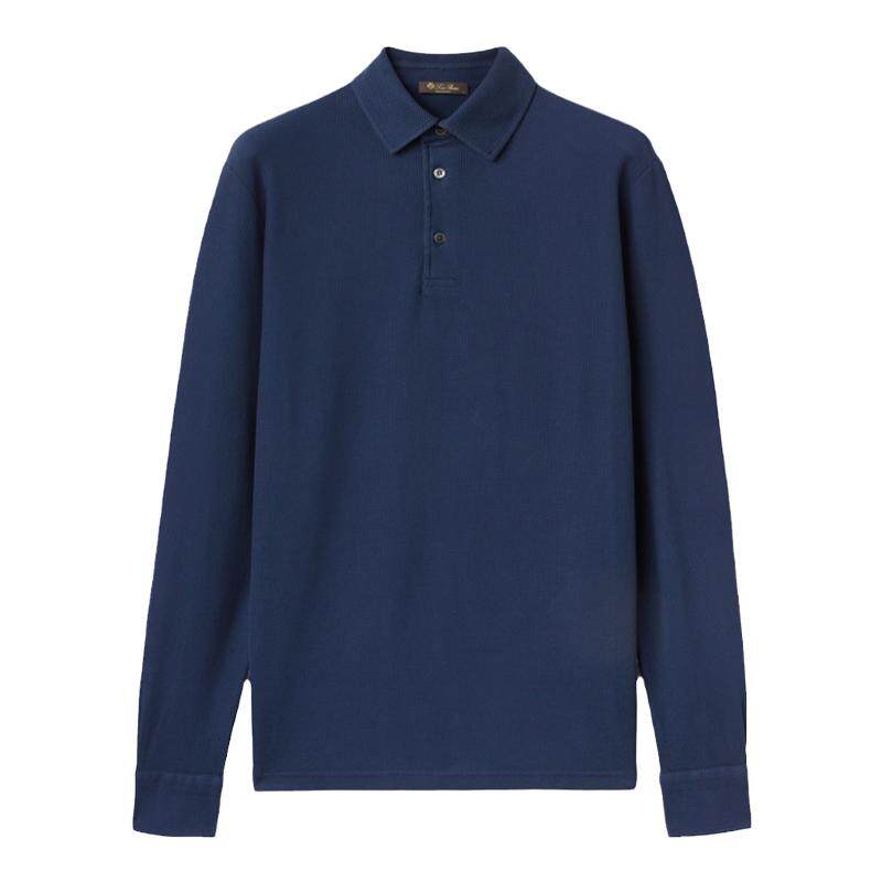 Loro Piana/诺悠翩雅男装蓝色长袖棉质休闲马球领polo衫