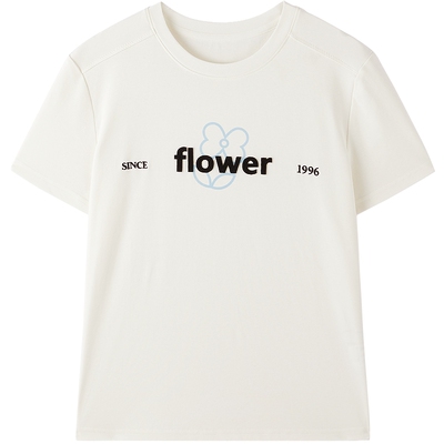 【商场同款】乐町flower短袖T恤女春季新款正肩合体上衣C2CNG1322