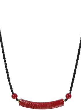 保真朱砂心经锁骨链女款天然帝王紫金砂弯管吊坠挂件手工项链礼物