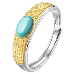 天然绿松石国风戒指女原矿高磁天空蓝新中式简约可调节指环高级感
