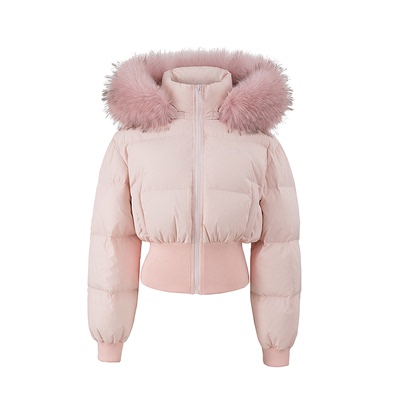 冬季收腰加厚连帽短款羽绒服女