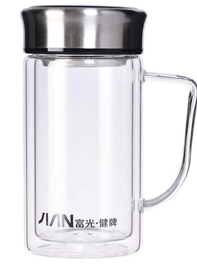 富光双层玻璃杯男带把带把手柄