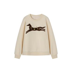 时然大码微胖MM25年冬季新款加绒卫衣阔版绣花卡通图案长袖卫衣