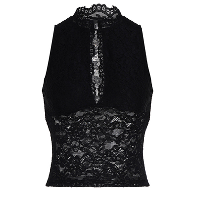 黑色蕾丝镂空无袖背心女