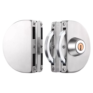 玻璃门锁免开孔办公室单开不锈钢月牙防盗商铺无框推拉门双开锁具