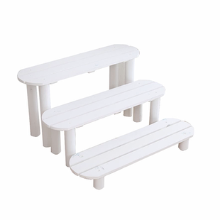 防腐木阳台实木台阶地面脚踏架白色阶梯式落地板凳多肉花架置物架