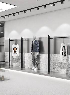 2022新款服装店展示架圆柱不锈钢黑色上墙挂衣架男女装店货架陈列