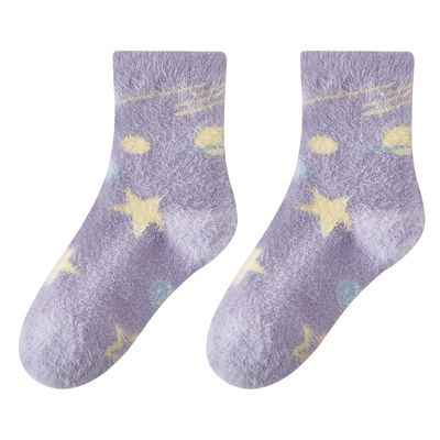 紫色毛绒绒可爱袜子女秋冬睡眠袜