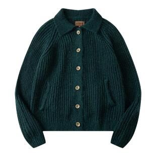 Cycle Document 羊毛混纺/复古宽松马海毛大翻领开衫毛衣外套女