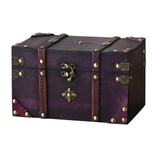 紫色复古带锁储物箱桌面收纳盒密室逃脱道具木箱子古风摆件礼品盒