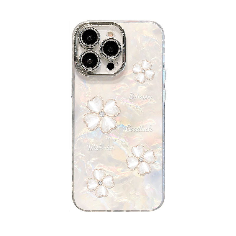 四叶草适用苹果17proMax手机壳iPhone16贝壳纹15Plus新款14高级感13全包12防摔11女款ins风20