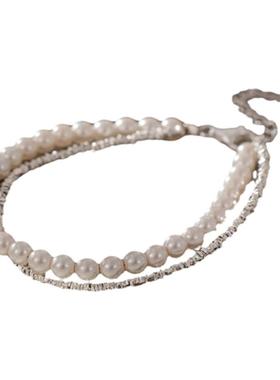 碎银几两珍珠女纯银双层叠戴