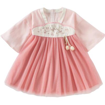 戴维贝拉女童连衣裙秋装2025新款儿童国风汉服裙子中大童网纱裙