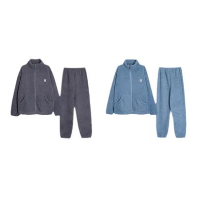 红豆拉链开衫羊羔绒情侣睡衣套装