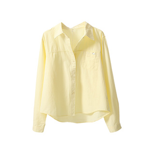 春季多巴胺黄色衬衫女欧货新款长袖衬衣外套设计感小众小个子上衣