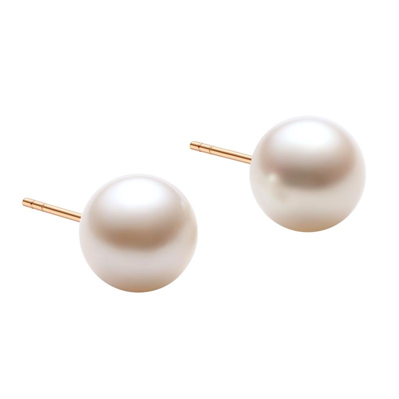 周大生珍珠耳钉18K金akoya海水珍珠小灯泡素钉正圆强光高级感耳针