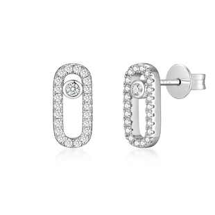 MITHAOL【刘亦菲同款】单钻回形针耳钉女轻奢小众镶钻耳饰银镀18k