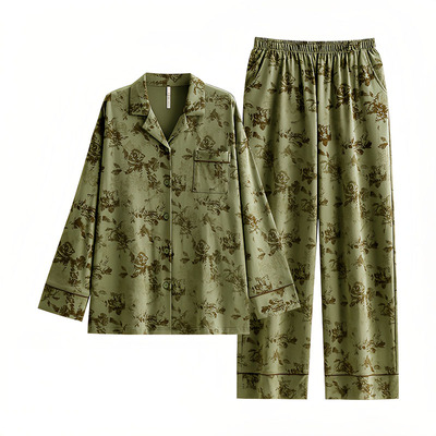 浪莎纯棉带胸垫睡衣女春秋季长袖