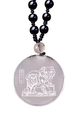 宋韶光大师2026马年吉祥物生肖属虎狮象守富白水晶吊坠礼品