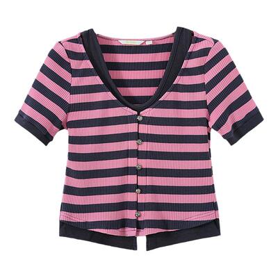 普普风假两件撞色条纹女