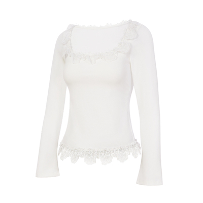 歌力诺薄款蕾丝花边带胸垫打底衫