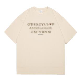 GOGOSOON夏季新款男生短袖T恤300g全棉美式潮流字母印花宽松上衣Q