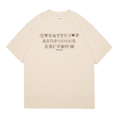 GOGOSOON夏季新款男生短袖T恤300g全棉美式潮流字母印花宽松上衣Q