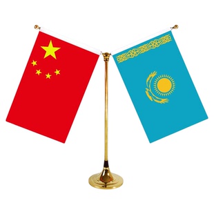 哈萨克斯坦中国国旗摆件办公室高档水晶桌旗会议室谈判旗外国旗桌面不锈钢旗座旗架室内台旗公司小旗帜定制