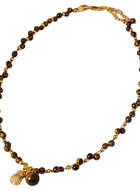 美拉德虎眼石花生吊坠串珠项链