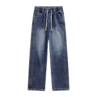 秋冬季新款牛仔裤男生加绒加厚学生休闲青少年宽松直筒长裤子男装