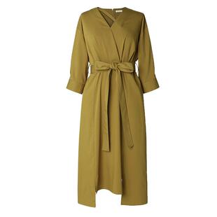 【到手399元】小众V领莱赛尔中袖收腰衬衫连衣裙不规则中长款裙子