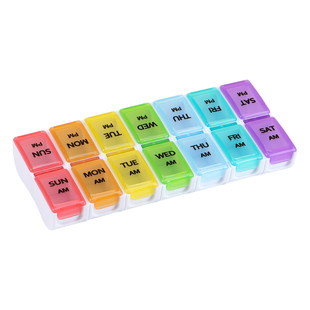 药盒一周七天便携式早晚14格密封防潮药丸分装盒鱼油维生素收纳盒