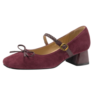 达芙妮红色小单鞋女款2026新款法式皮鞋粗跟玛丽珍女鞋子高跟婚鞋