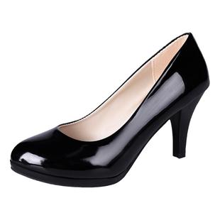 不累脚防水台高跟鞋女细跟2025年新款黑色职业单鞋中跟粗圆头皮鞋