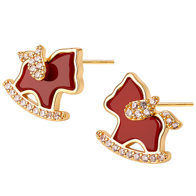 999纯银针红色小马本命年耳钉