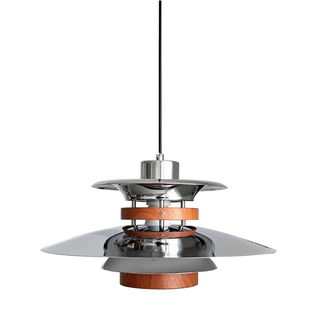 包豪斯中古风餐厅飞碟吊灯PH5护眼复古胡桃木纹可位移摇臂餐桌灯