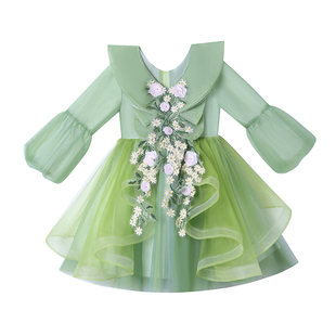 儿童演出服蓬蓬裙幼儿园表演服女童绿色森系公主裙礼服可爱舞蹈服
