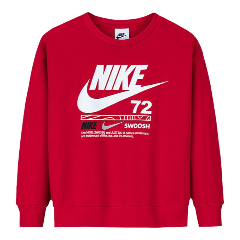 Nike儿童装男女童加绒卫衣红色中大童柔棉新年长袖上衣NY2412134