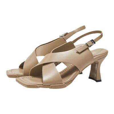 顺丰包邮妙丽露趾交叉高跟鞋