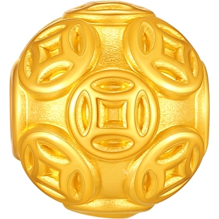 潮宏基铜钱珠足金串珠黄金转运珠5D硬金手串鎏彩经典隔珠礼物女