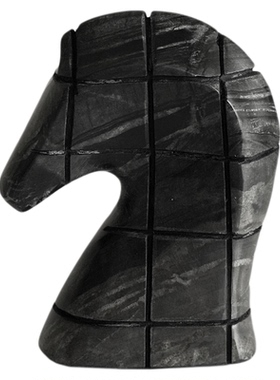 侘寂风黑色大理石马头摆件装饰品