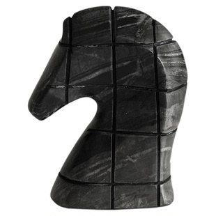 梵其侘寂风黑色大理石抽象马头摆件样板间客厅书房酒柜桌面装饰品