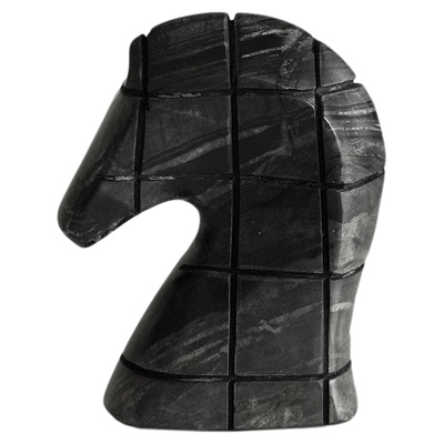 侘寂风黑色大理石马头摆件装饰品