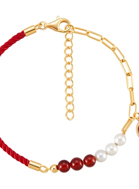 JAY红玛瑙红绳手链925银珍珠手饰