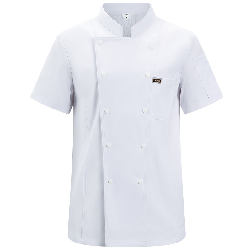 夏季厨师工作服短袖双排扣透气网