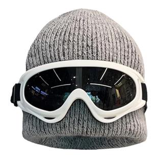 王一博赵丽颖同款白色滑雪飞行员眼镜男女冬季保暖兔毛针织毛线帽